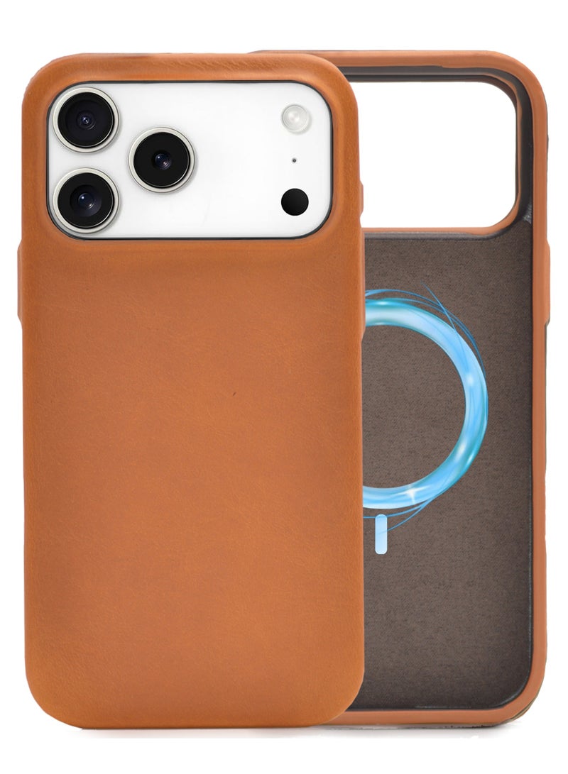 Aurheim iPhone 17 Pro Max LEATHER Case , Premium Handmade Cover with MagSafe Compatibility, Metallic Buttons, Military-Grade Protection, Anti-Scratch, Microfiber Lining (Sallow) - Image 1